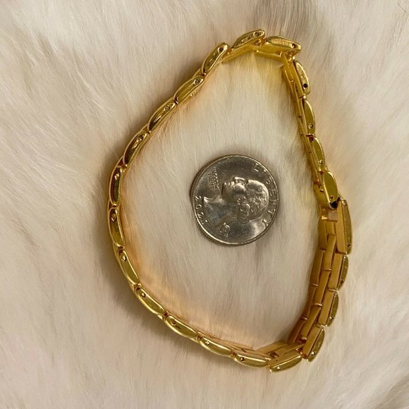 MOdernist Gold Tone Metal Link Bracelet Shiny Large 6207 - Picture 7 of 8